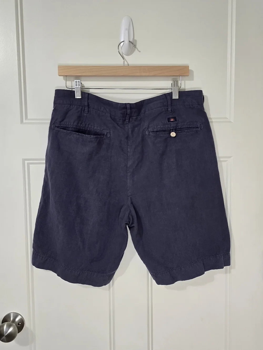 Faherty Shorts Men 34 Navy Blue Linen Cotton Blend Flat Front Casual Summer